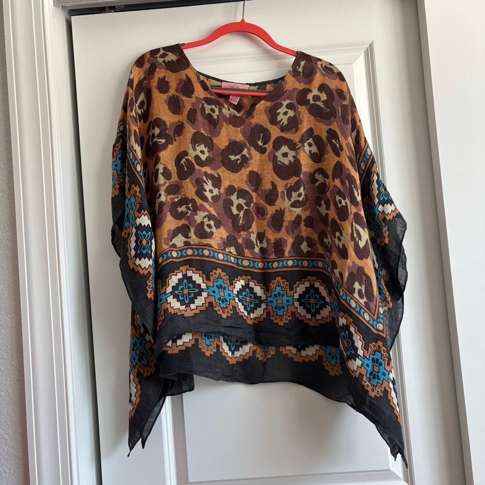 Theodora & Callum Leopard Print Boho Kaftan Ponch… - image 1